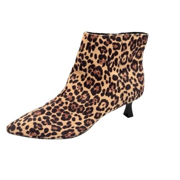 Reaction Kenneth Cole Cheetah Print Pointy Toe Sexy Kitten Heel Ankle Boots 8.5 - Picture 1 of 10
